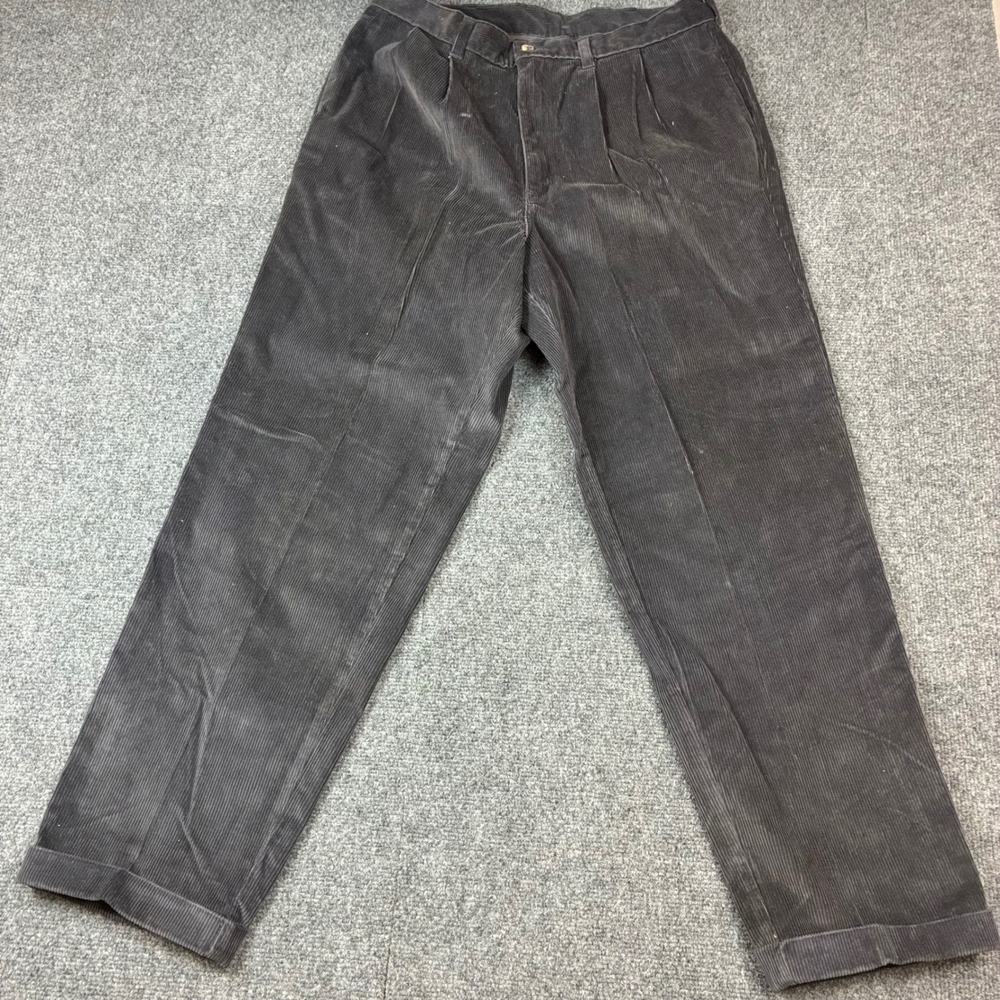 VTG Duck Head Mens Pleated Corduroy Pants 34x30 Charcoal Gray Cuffed Trousers